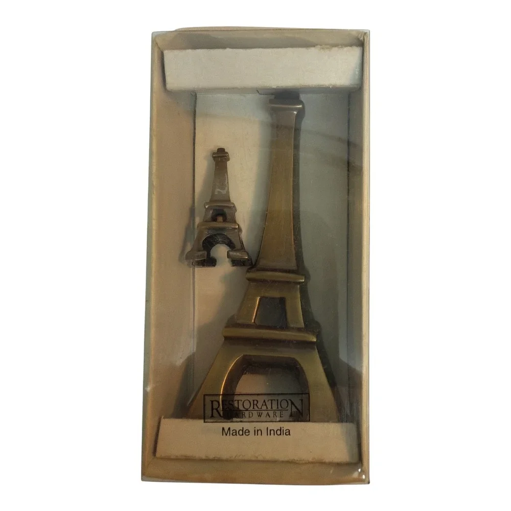 Restoration Hardware Brass Eiffel Tower Bottle Opener & Mini Eiffel Tower EUC